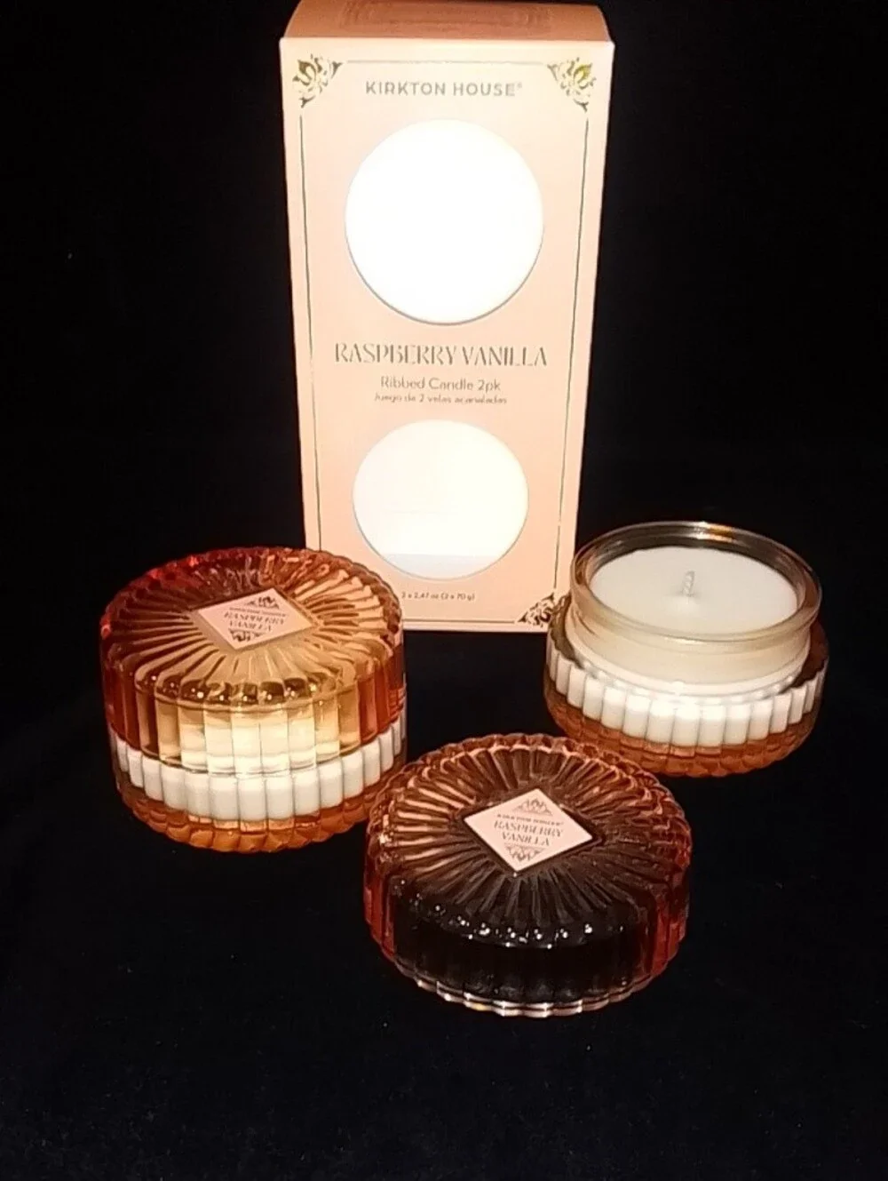 Kirkton House Raspberry Vanilla Ribbed Candle 2pk